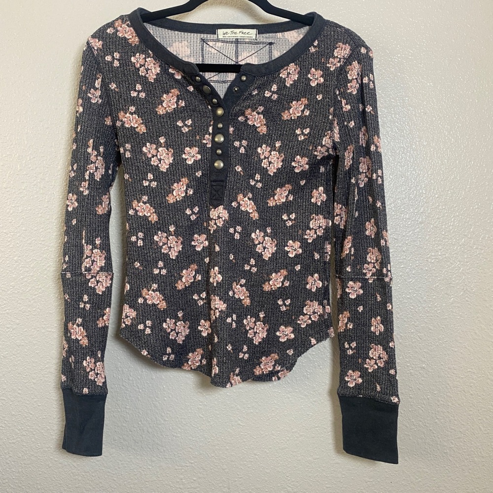 We the Free People Everest Henley Small Bohemian Boho Waffle Knit Autumn Fall